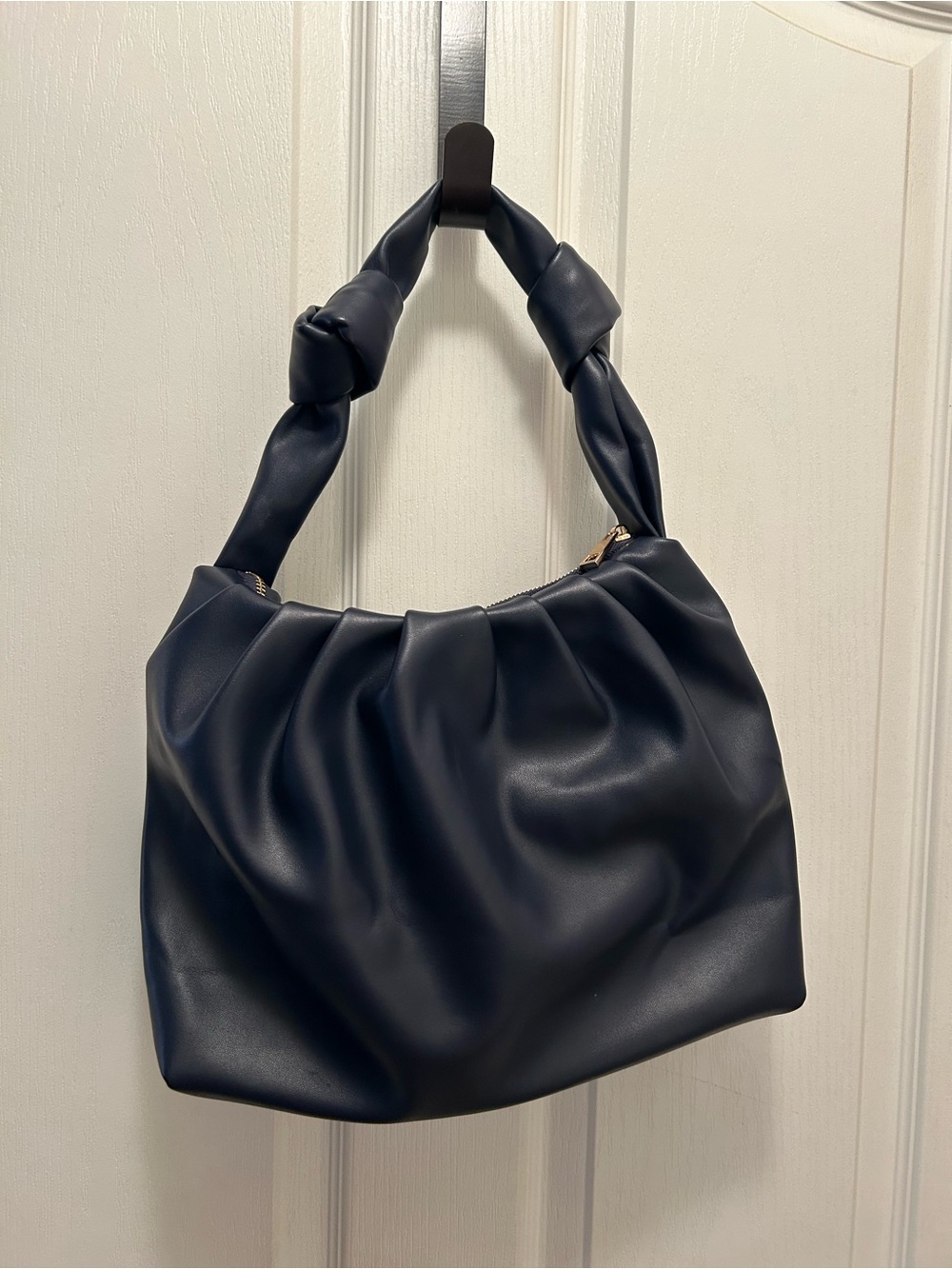 Ahdorned Knot-Handle Shoulder Bag in Navy